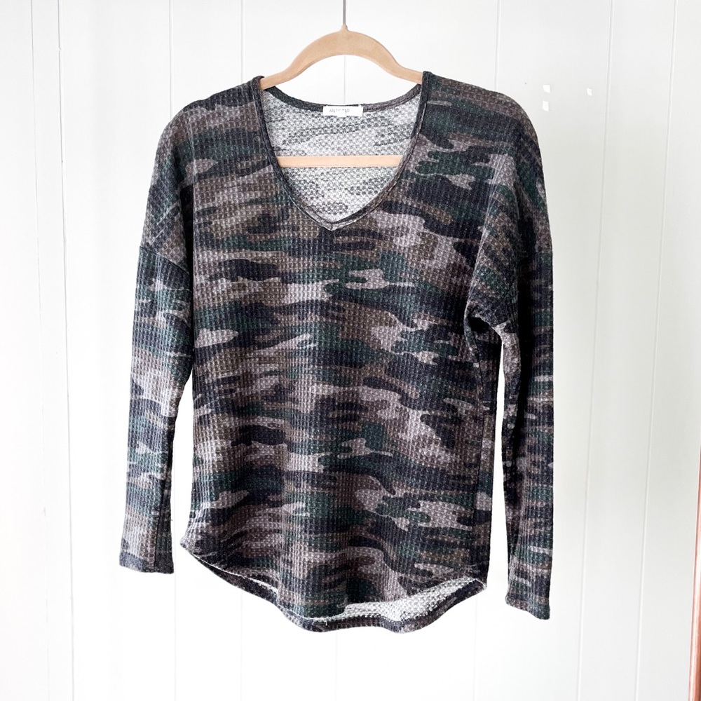 Waffled Crew Neck Camo Longsleeve Tee